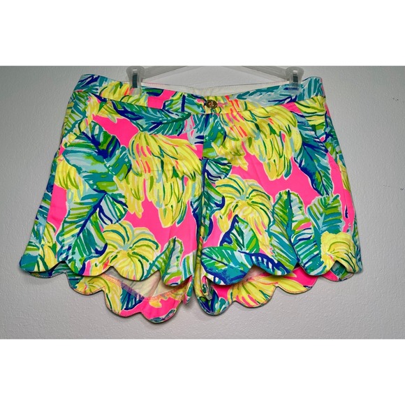 Lilly Pulitzer Pants - Lilly Pulitzer Shorts Scalloped Hem Banana Leaf Print Pink Blue Yellow Size 6